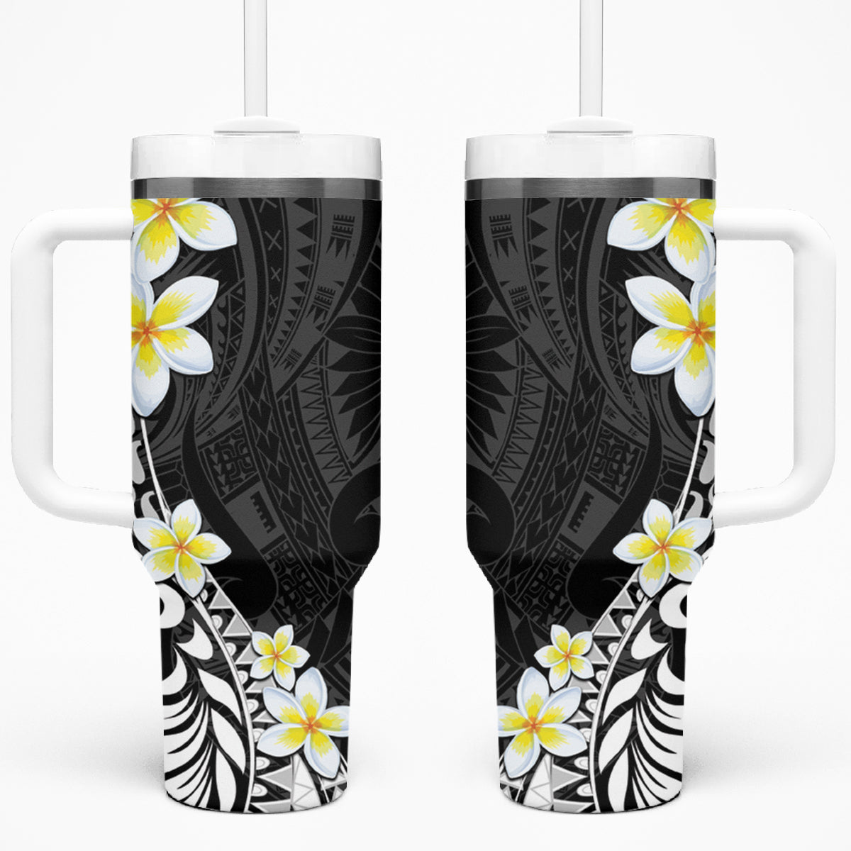 Hawaii Aloha Tumbler With Handle Plumeria Vintage - Black