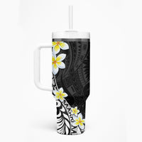 Hawaii Aloha Tumbler With Handle Plumeria Vintage - Black