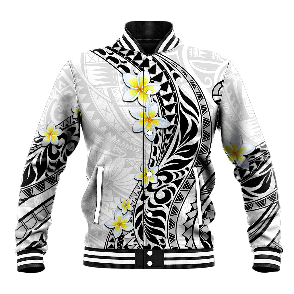 Hawaii Aloha Baseball Jacket Plumeria Vintage - White LT7 Unisex White - Polynesian Pride