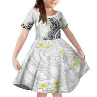 Hawaii Aloha Family Matching Off Shoulder Long Sleeve Dress and Hawaiian Shirt Plumeria Vintage - White LT7 Daughter's Dress White - Polynesian Pride
