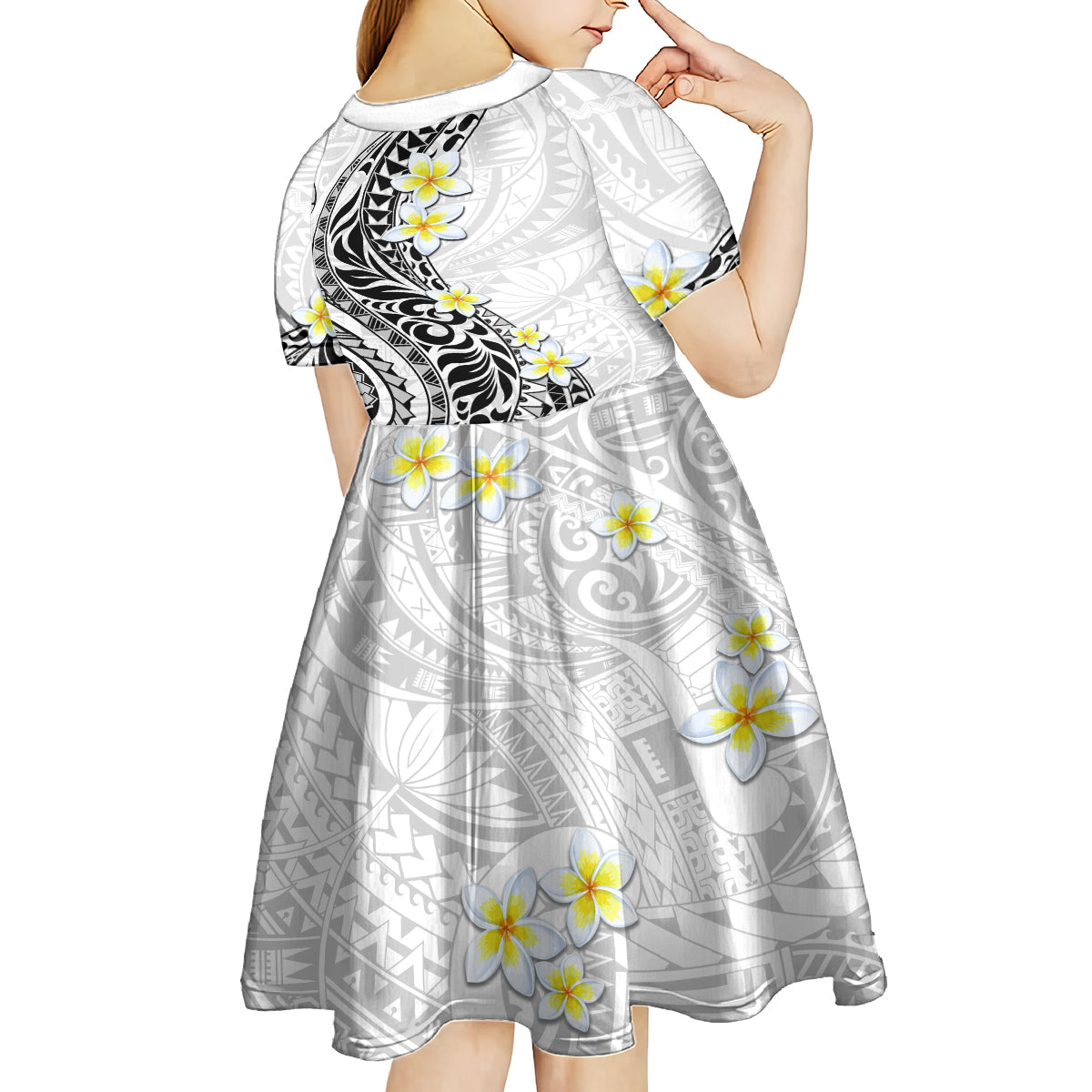 Hawaii Aloha Kid Short Sleeve Dress Plumeria Vintage - White LT7 - Polynesian Pride
