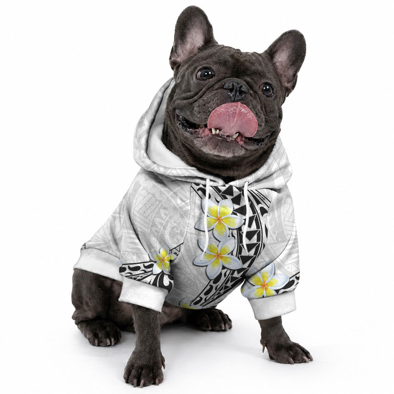 Hawaii Aloha Pet Hoodie Plumeria Vintage - White