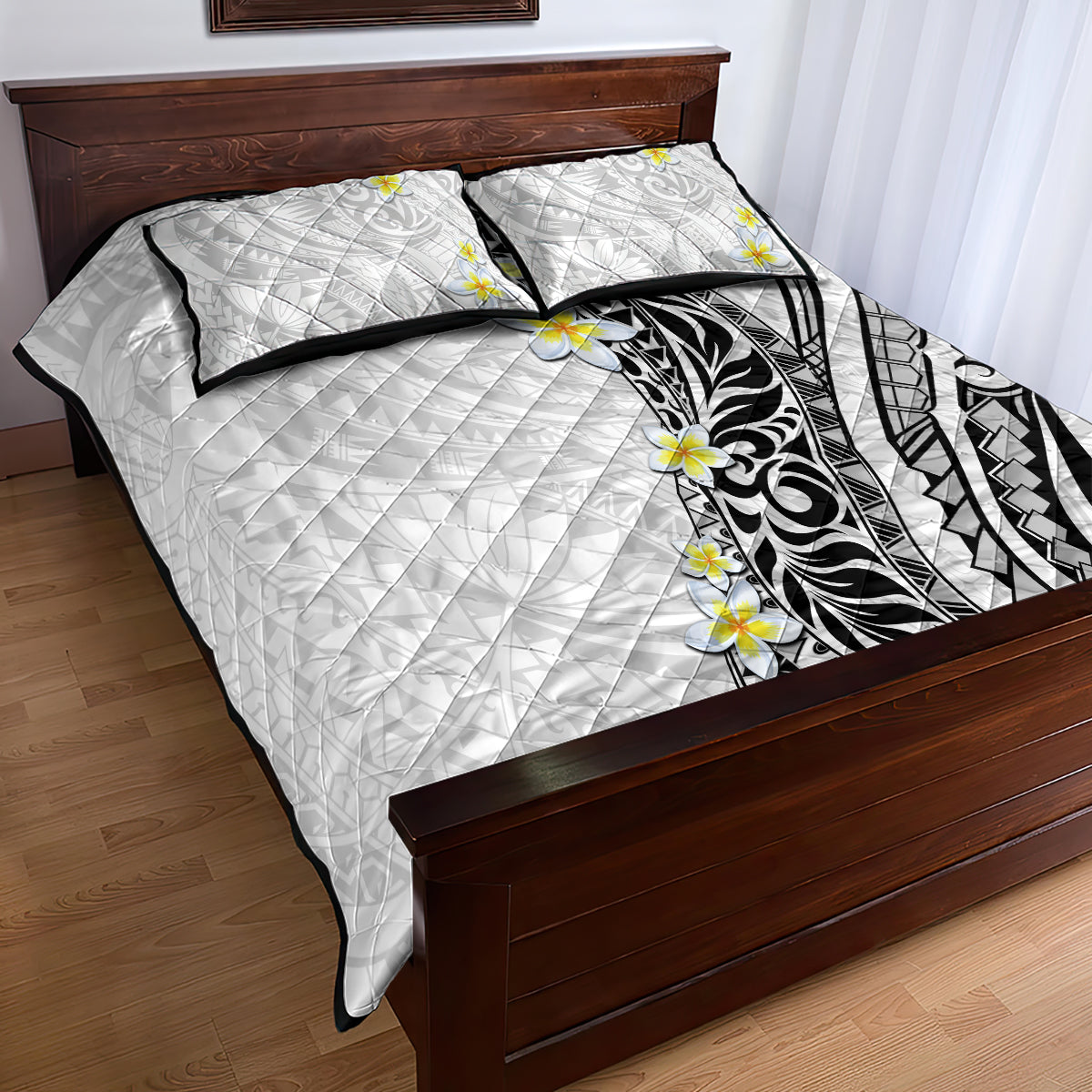 Hawaii Aloha Quilt Bed Set Plumeria Vintage - White LT7 - Polynesian Pride