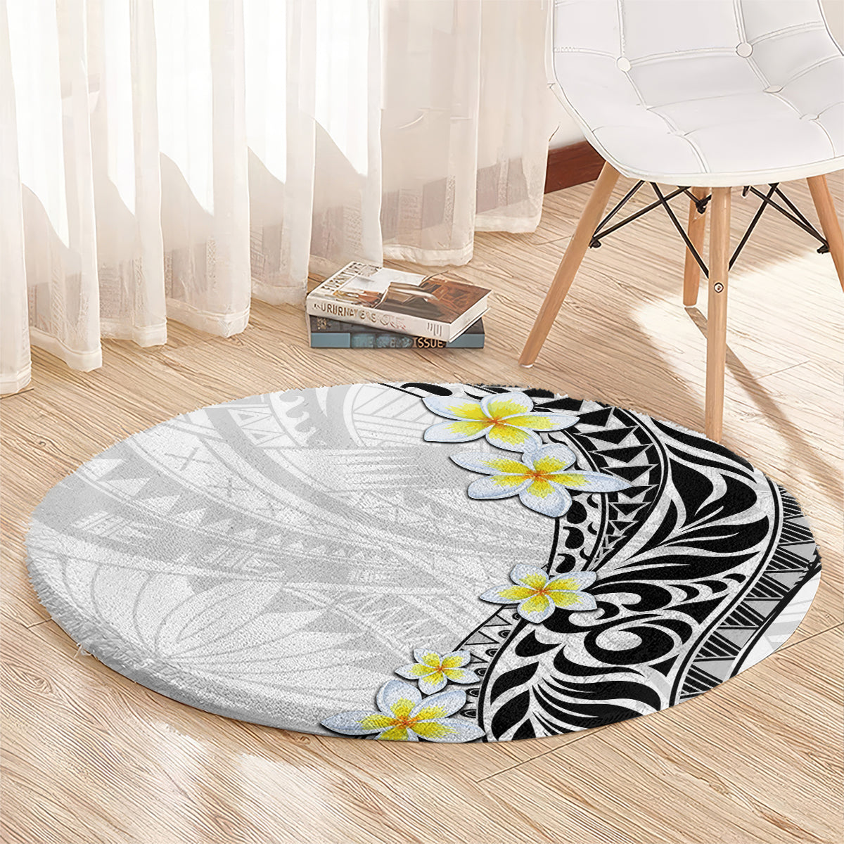 Hawaii Aloha Round Carpet Plumeria Vintage - White LT7 - Polynesian Pride