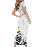 Hawaii Aloha Short Sleeve Bodycon Dress Plumeria Vintage - White LT7 - Polynesian Pride
