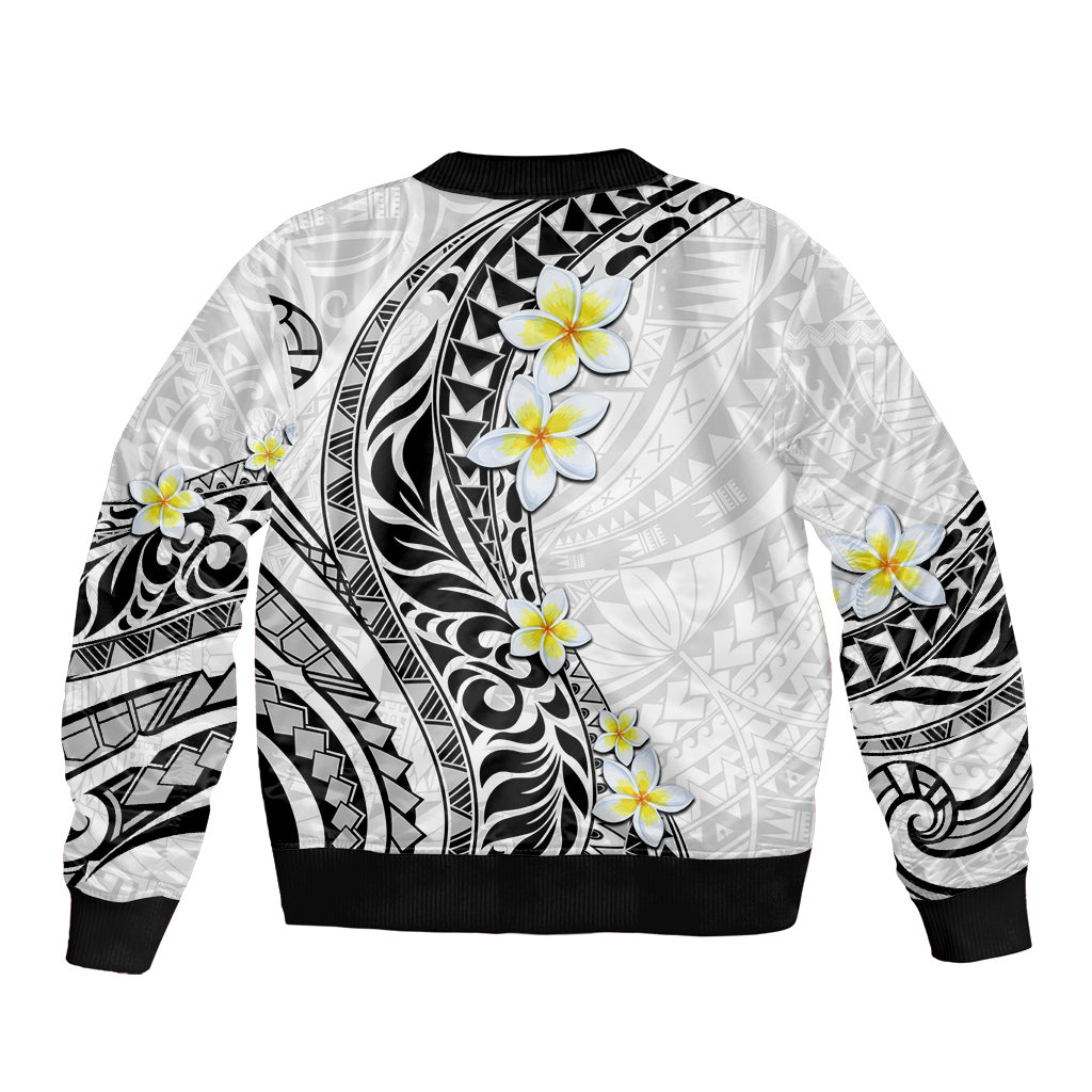 Hawaii Aloha Sleeve Zip Bomber Jacket Plumeria Vintage - White LT7 - Polynesian Pride