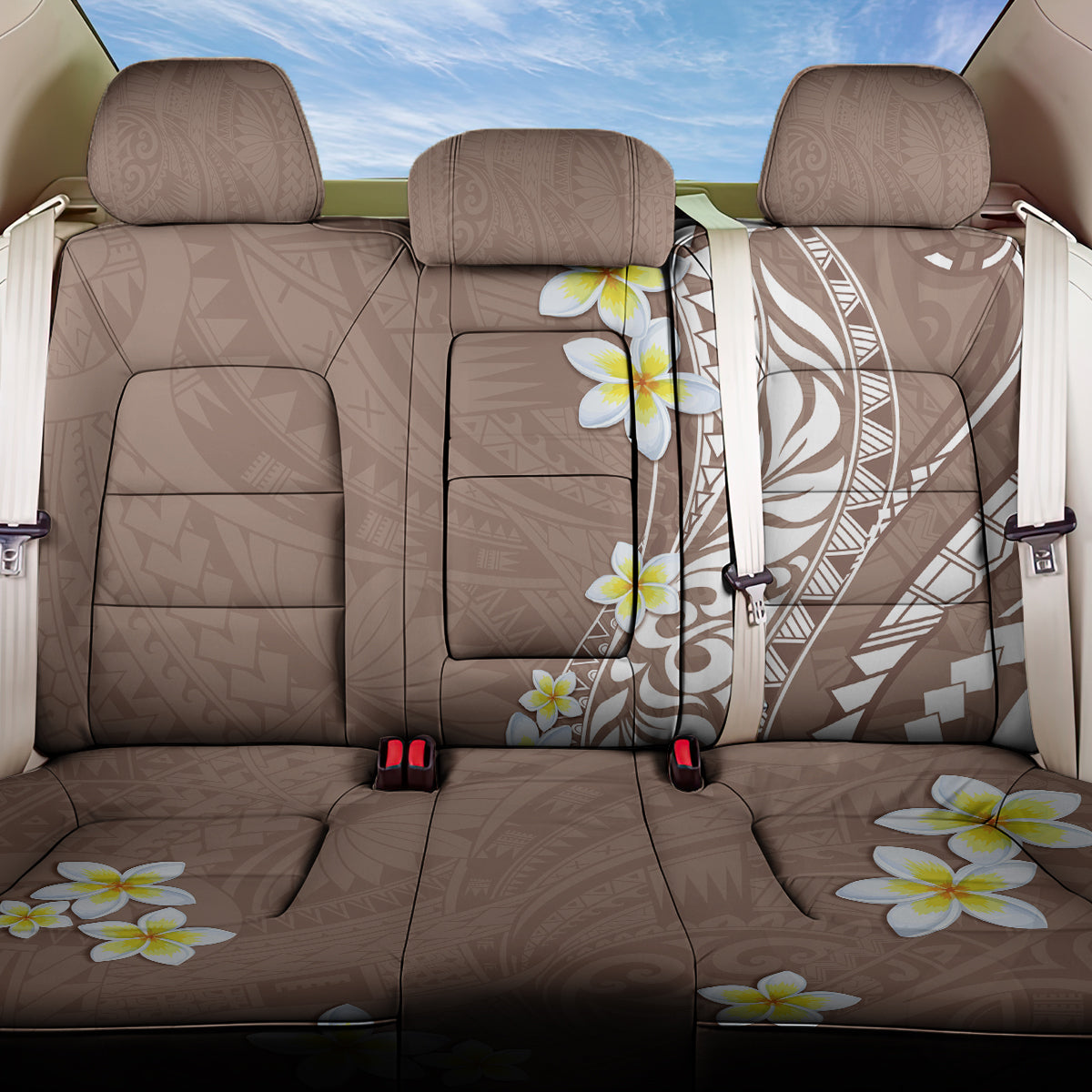 Hawaii Aloha Back Car Seat Cover Plumeria Vintage - Brown LT7 One Size Brown - Polynesian Pride