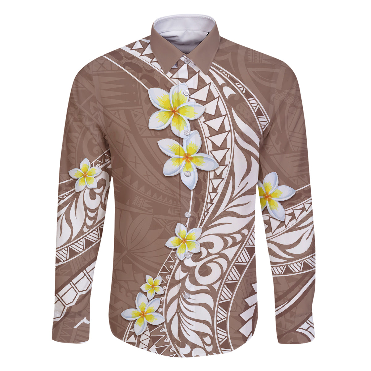 Hawaii Aloha Family Matching Long Sleeve Bodycon Dress and Hawaiian Shirt Plumeria Vintage - Brown LT7 Dad's Shirt - Long Sleeve Brown - Polynesian Pride