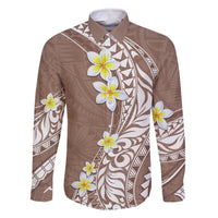 Hawaii Aloha Family Matching Summer Maxi Dress and Hawaiian Shirt Plumeria Vintage - Brown LT7 Dad's Shirt - Long Sleeve Brown - Polynesian Pride