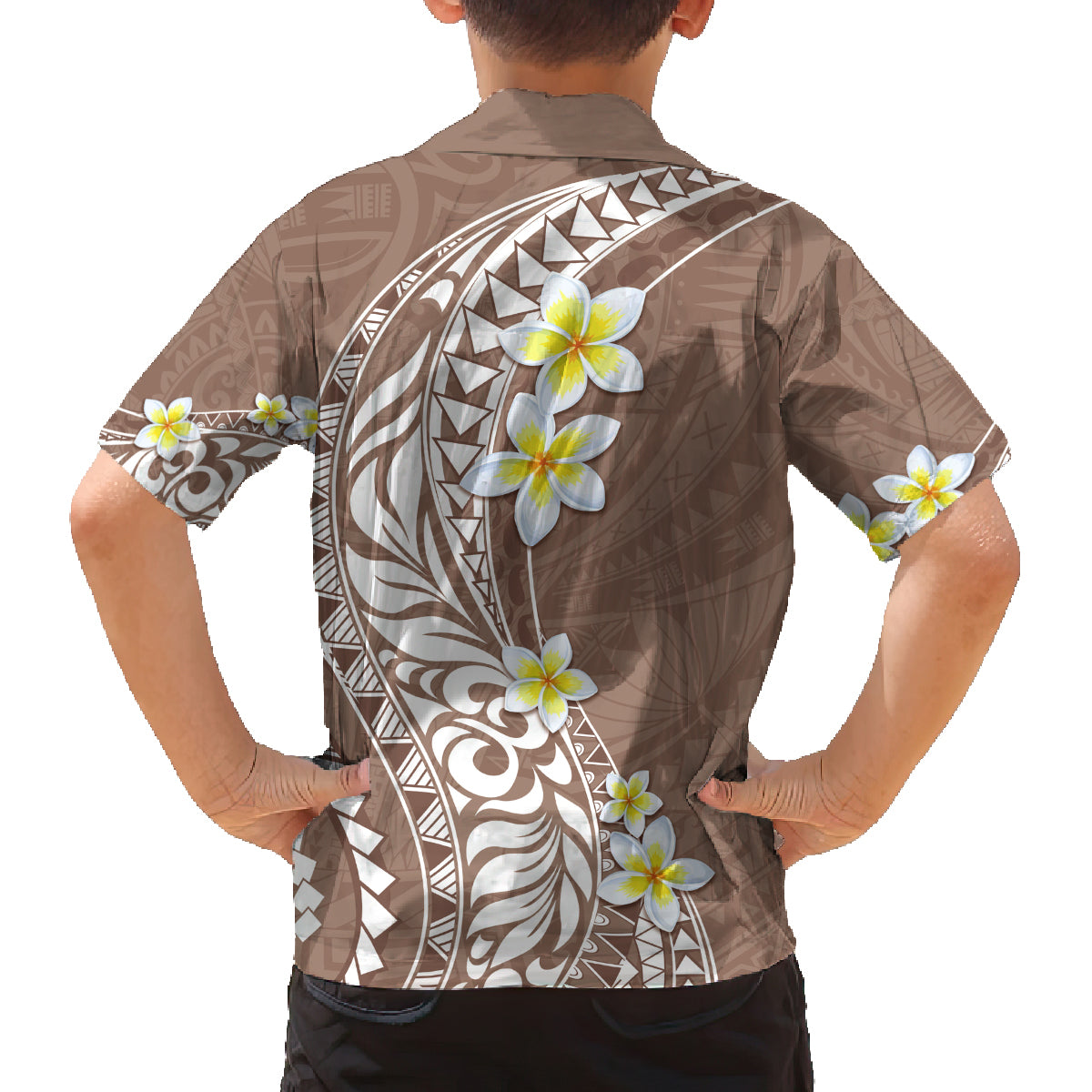Hawaii Aloha Family Matching Tank Maxi Dress and Hawaiian Shirt Plumeria Vintage - Brown LT7 - Polynesian Pride