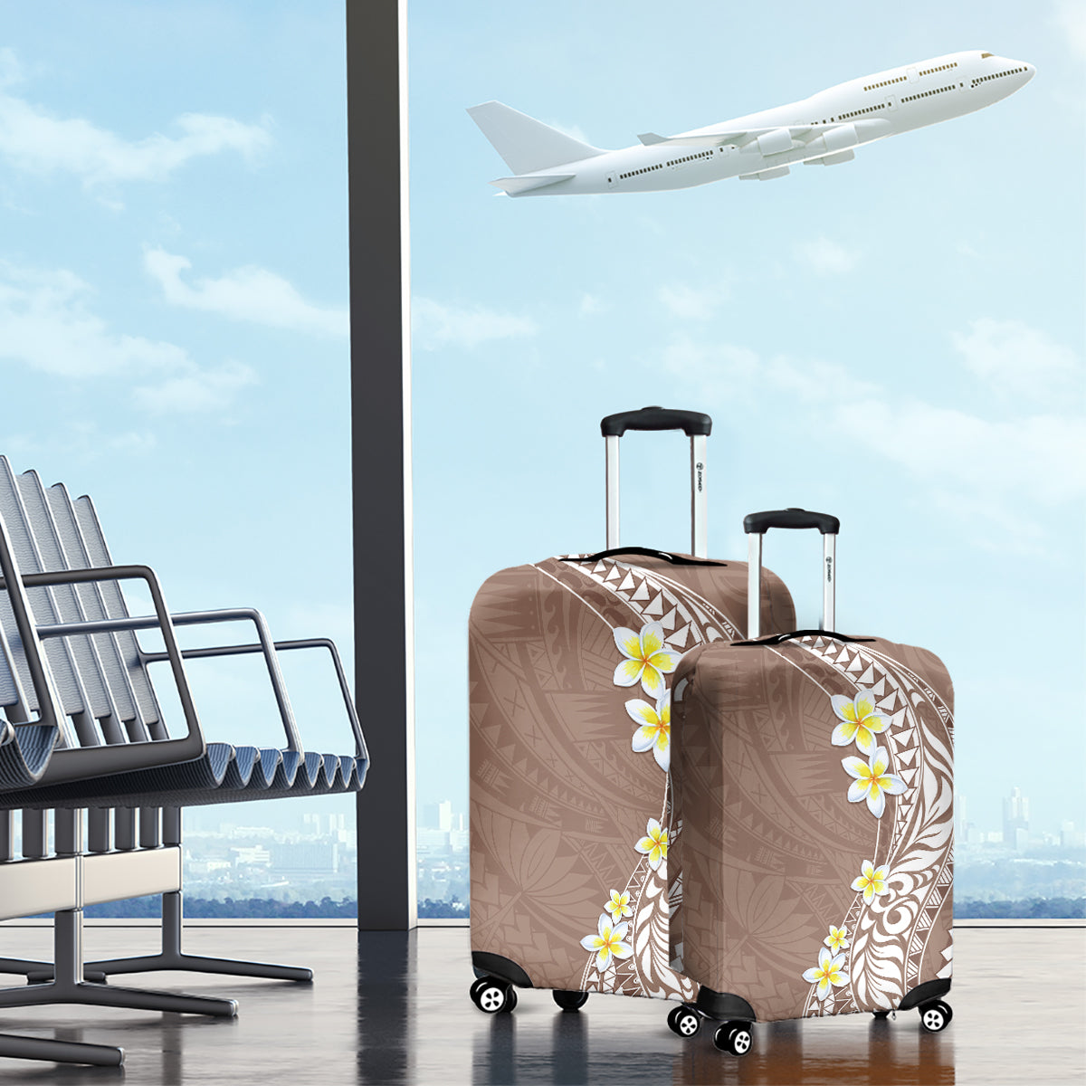 Hawaii Aloha Luggage Cover Plumeria Vintage - Brown LT7 - Polynesian Pride