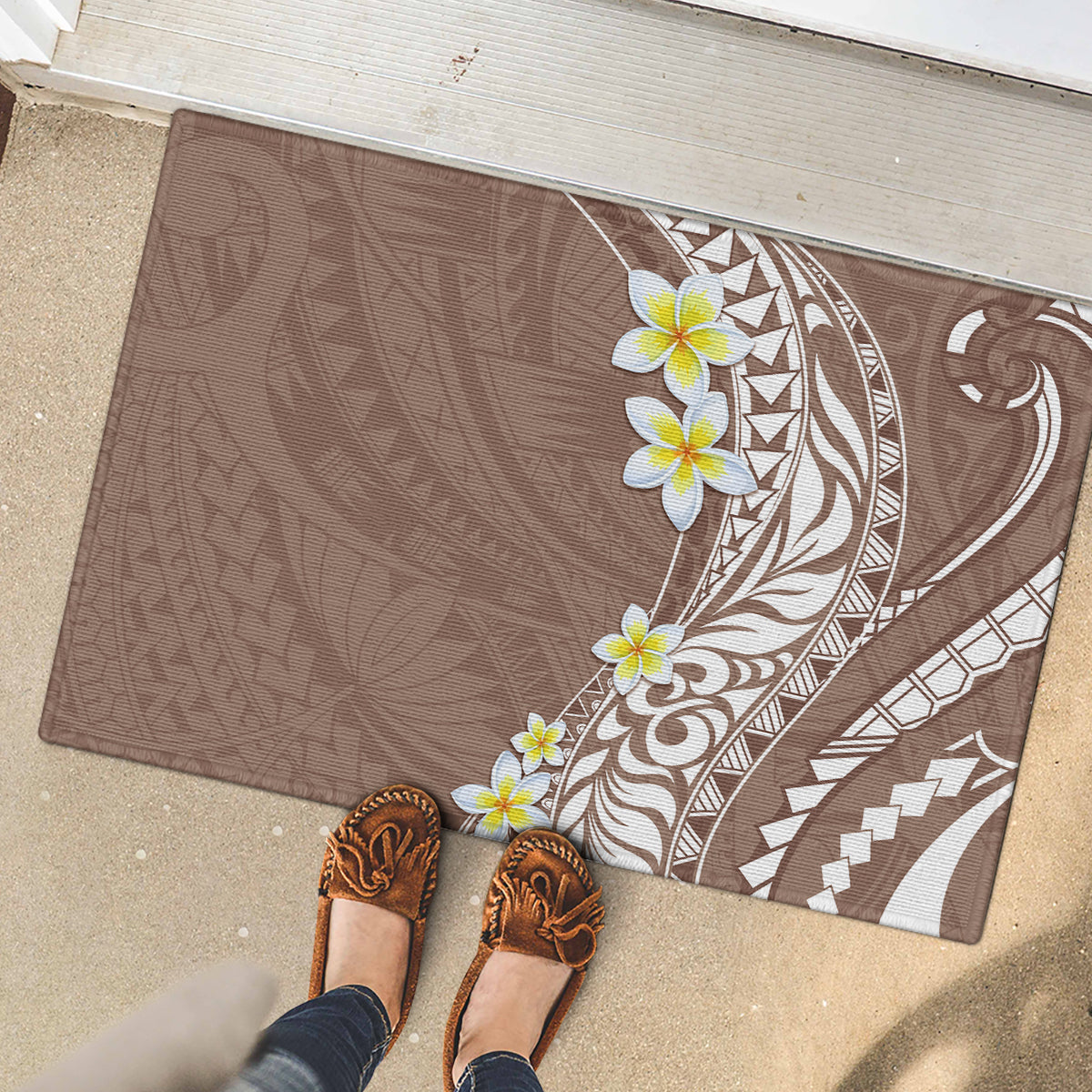 Hawaii Aloha Rubber Doormat Plumeria Vintage - Brown LT7 - Polynesian Pride