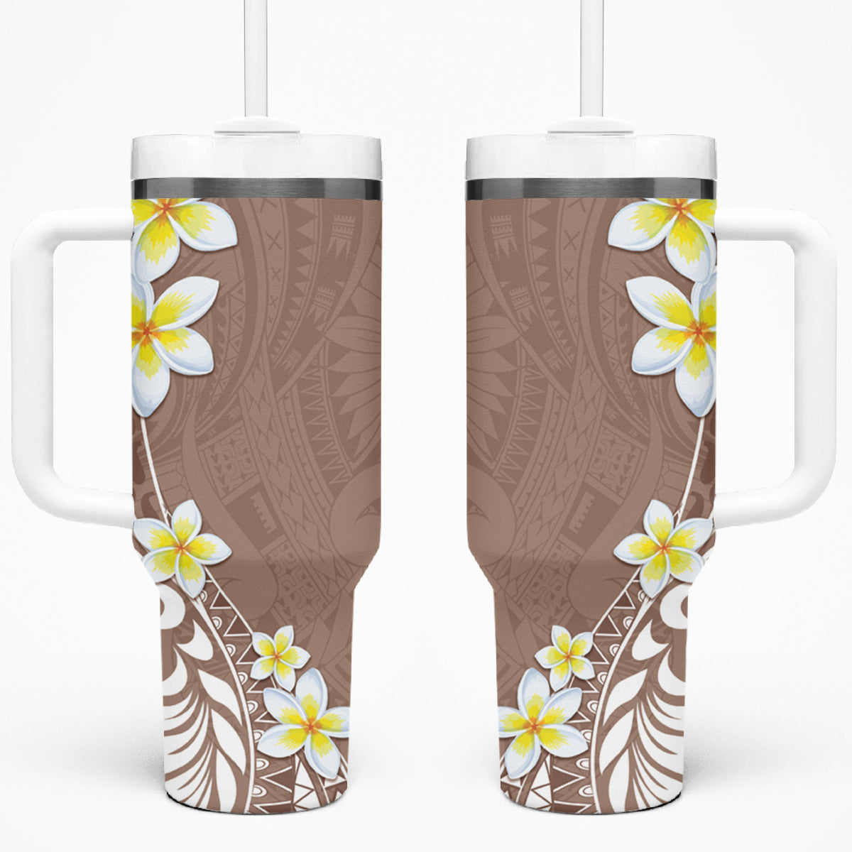 Hawaii Aloha Tumbler With Handle Plumeria Vintage - Beige