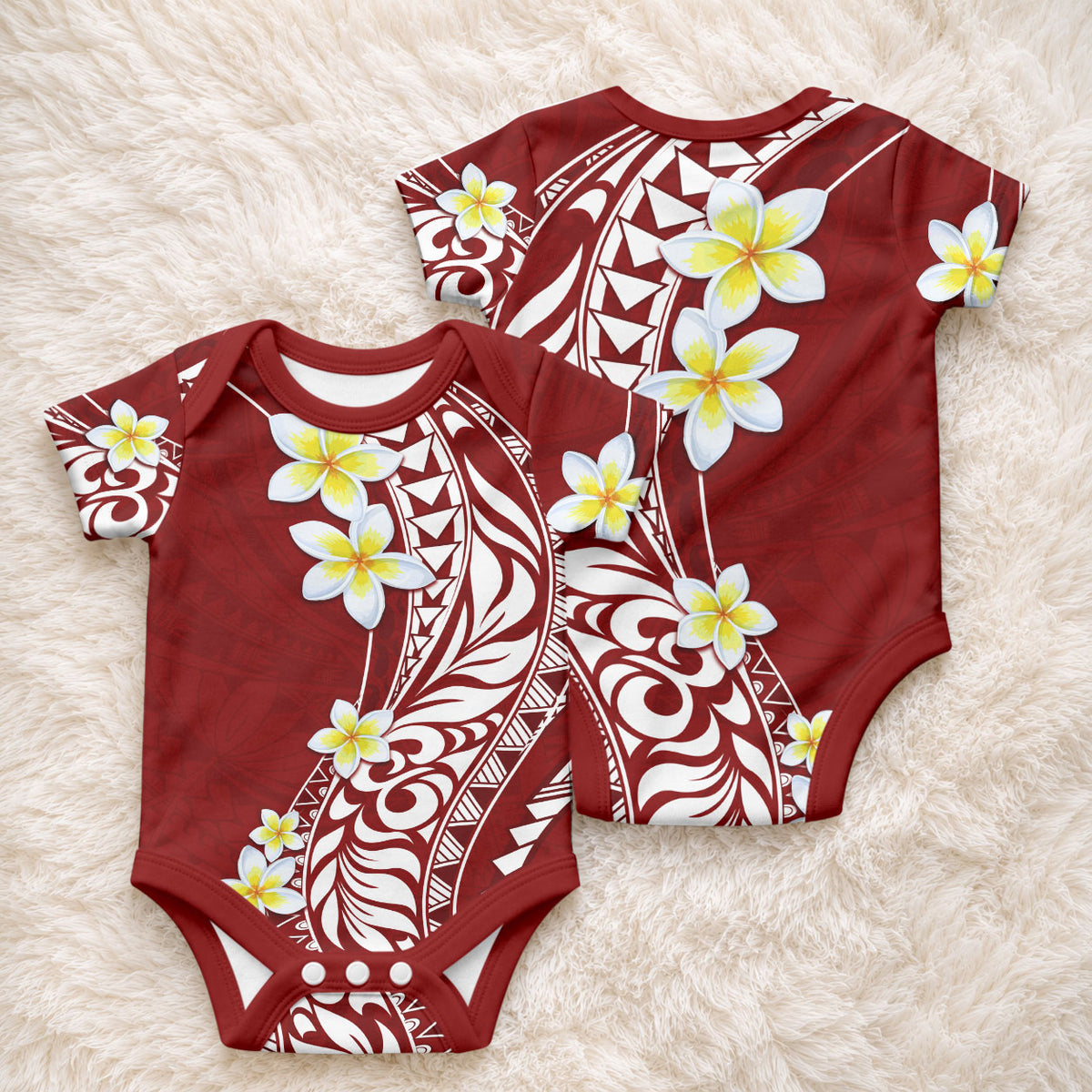 Hawaii Aloha Baby Onesie Plumeria Vintage - Crimson