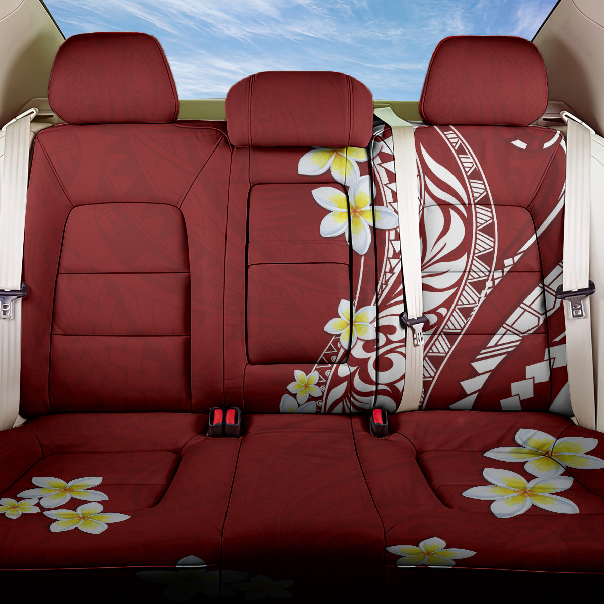 Hawaii Aloha Back Car Seat Cover Plumeria Vintage - Crimson LT7