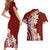 Hawaii Aloha Couples Matching Short Sleeve Bodycon Dress and Hawaiian Shirt Plumeria Vintage - Crimson LT7 - Polynesian Pride