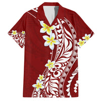 Hawaii Aloha Family Matching Short Sleeve Bodycon Dress and Hawaiian Shirt Plumeria Vintage - Crimson LT7 Dad's Shirt - Short Sleeve Crimson - Polynesian Pride