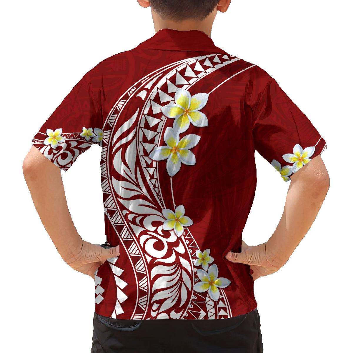 Hawaii Aloha Family Matching Tank Maxi Dress and Hawaiian Shirt Plumeria Vintage - Crimson LT7 - Polynesian Pride