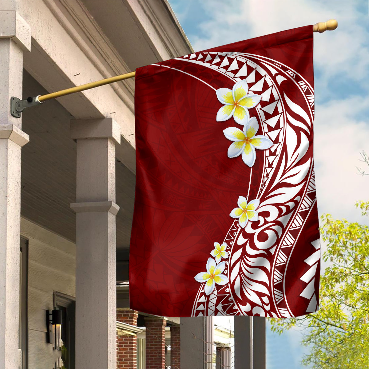 Hawaii Aloha Garden Flag Plumeria Vintage - Crimson LT7 House Flag Crimson - Polynesian Pride