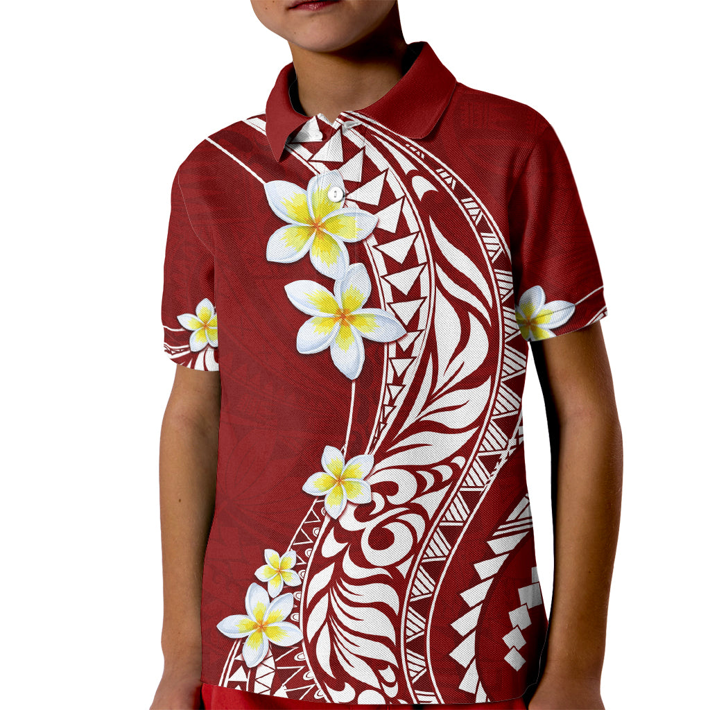 Hawaii Aloha Kid Polo Shirt Plumeria Vintage - Crimson LT7 Kid Crimson - Polynesian Pride
