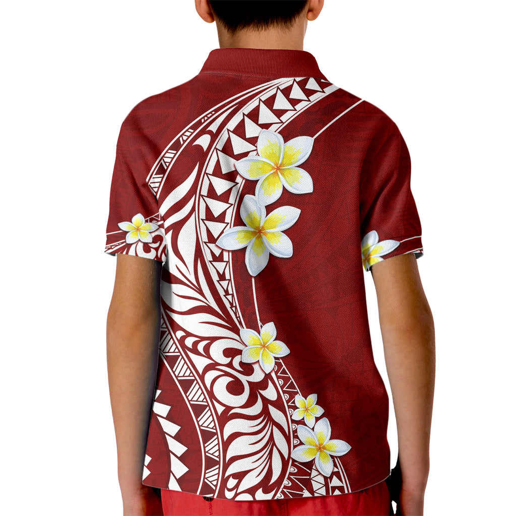Hawaii Aloha Kid Polo Shirt Plumeria Vintage - Crimson LT7 - Polynesian Pride