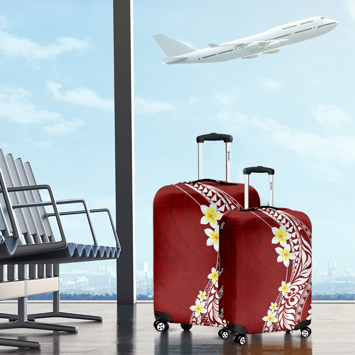 Hawaii Aloha Luggage Cover Plumeria Vintage - Crimson LT7 - Polynesian Pride