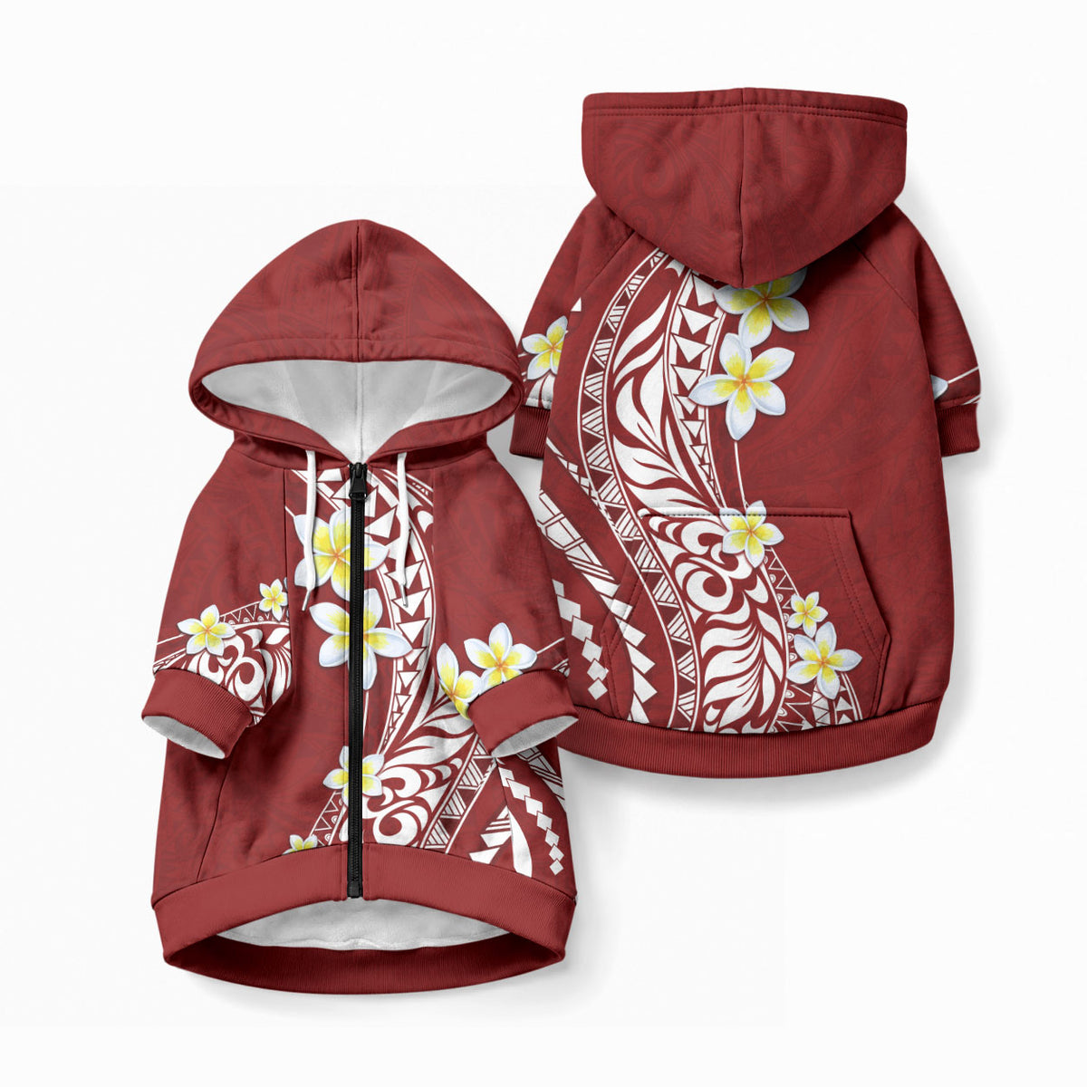 Hawaii Aloha Pet Hoodie Plumeria Vintage - Crimson
