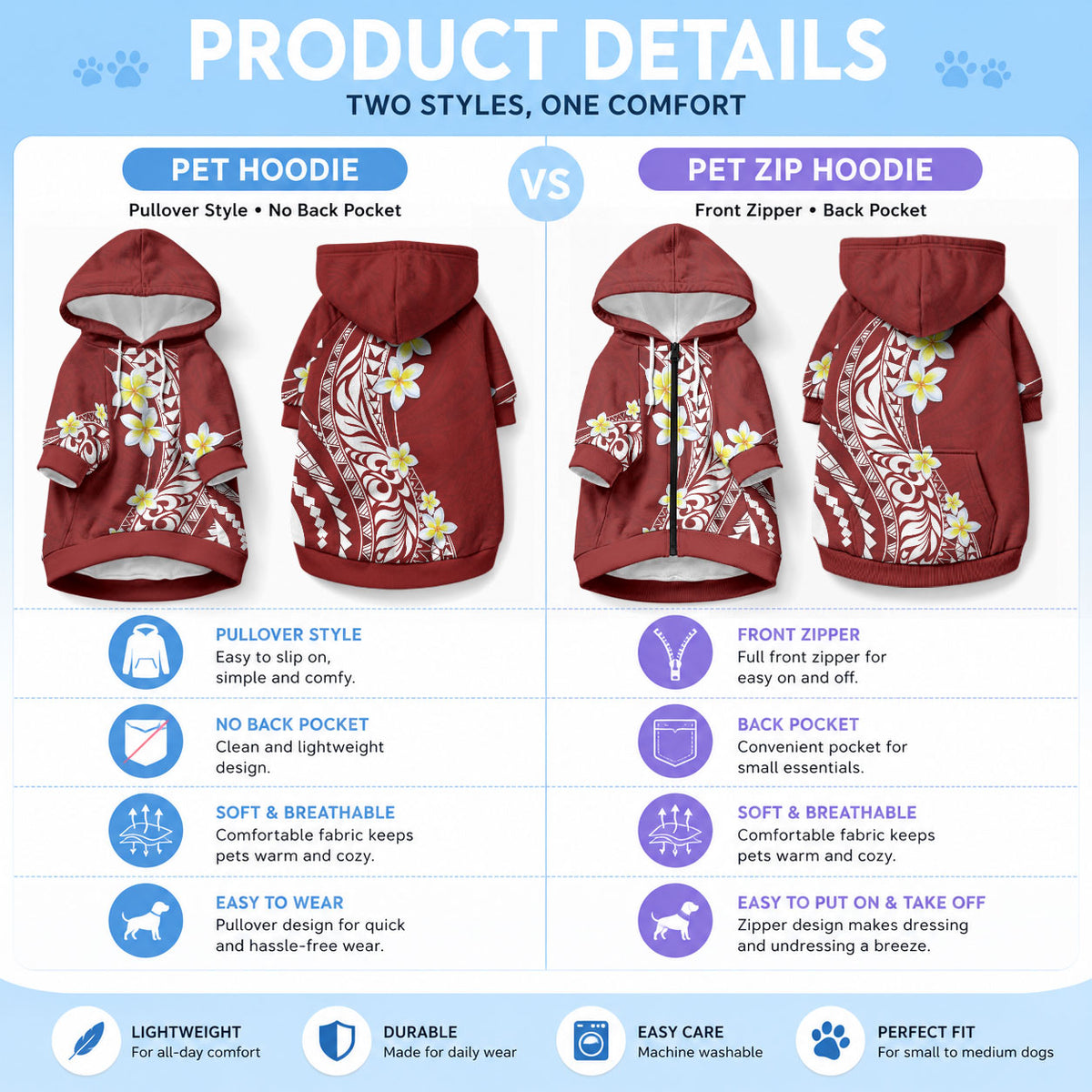 Hawaii Aloha Pet Hoodie Plumeria Vintage - Crimson