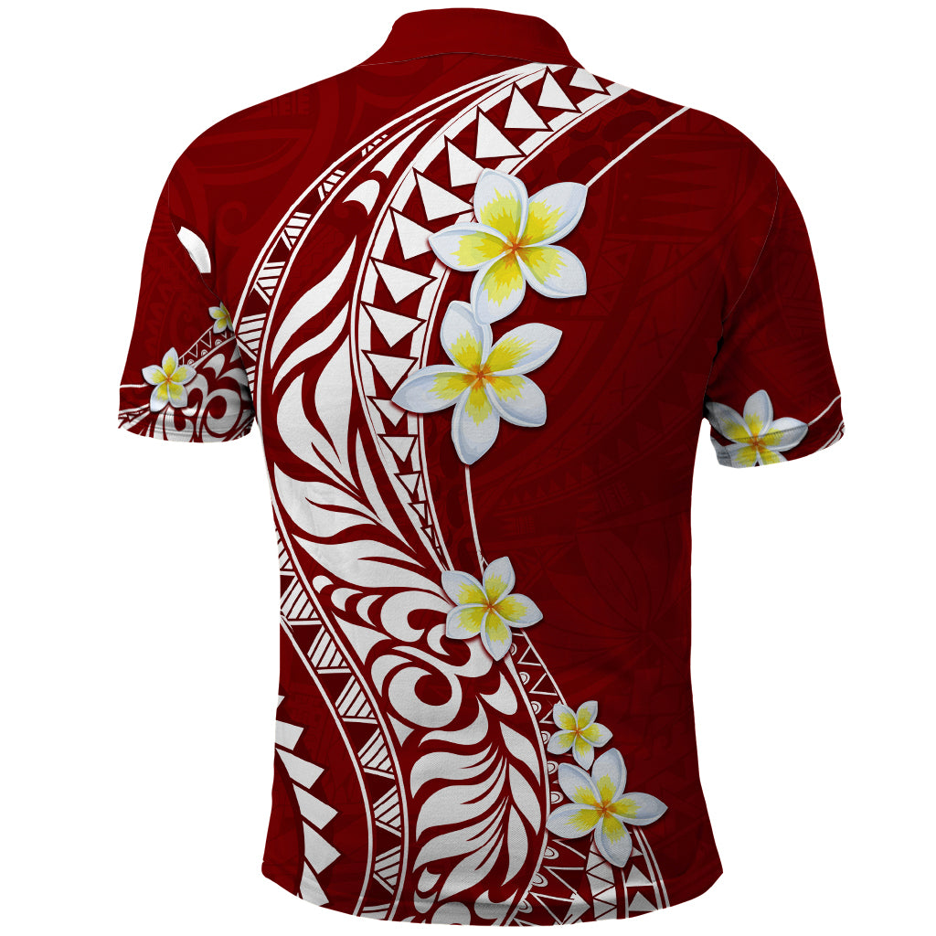Hawaii Aloha Polo Shirt Plumeria Vintage - Crimson LT7 - Polynesian Pride