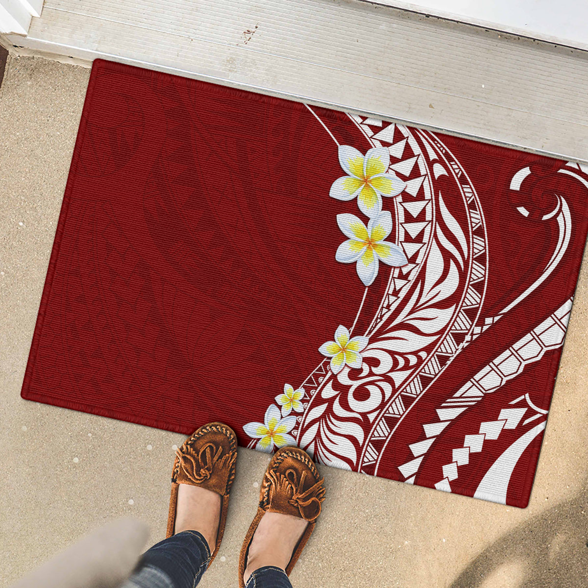Hawaii Aloha Rubber Doormat Plumeria Vintage - Crimson LT7 - Polynesian Pride