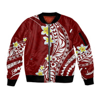 Hawaii Aloha Sleeve Zip Bomber Jacket Plumeria Vintage - Crimson LT7 Unisex Crimson - Polynesian Pride