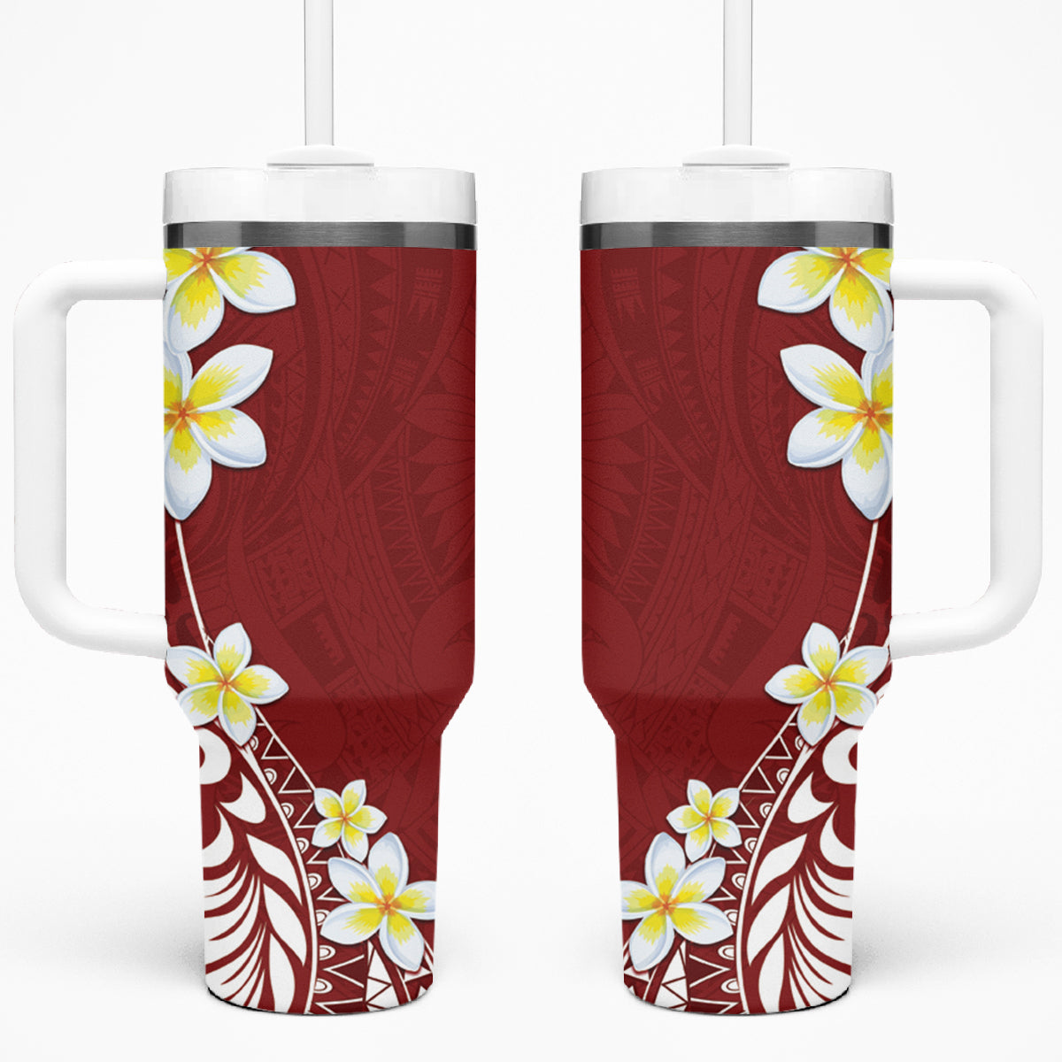 Hawaii Aloha Tumbler With Handle Plumeria Vintage - Red