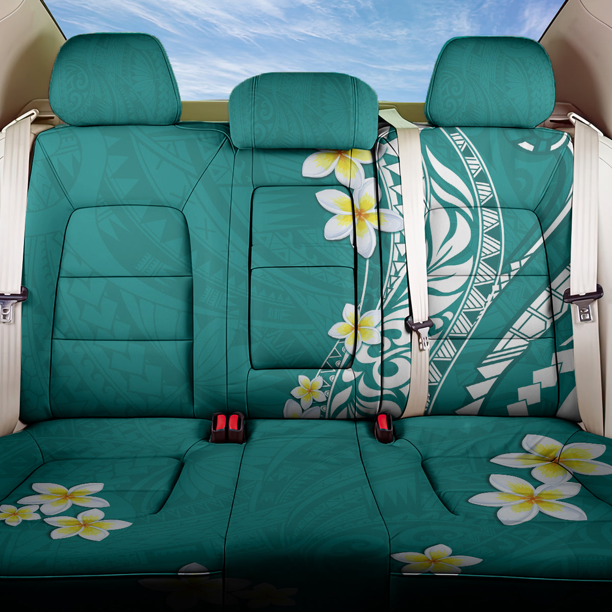 Hawaii Aloha Back Car Seat Cover Plumeria Vintage - Teal LT7 One Size Teal - Polynesian Pride
