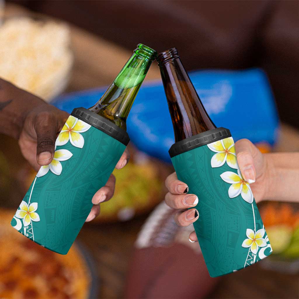 Hawaii Aloha 4 in 1 Can Cooler Tumbler Plumeria Vintage - Teal