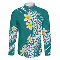 Hawaii Aloha Family Matching Off Shoulder Long Sleeve Dress and Hawaiian Shirt Plumeria Vintage - Teal LT7 Dad's Shirt - Long Sleeve Teal - Polynesian Pride
