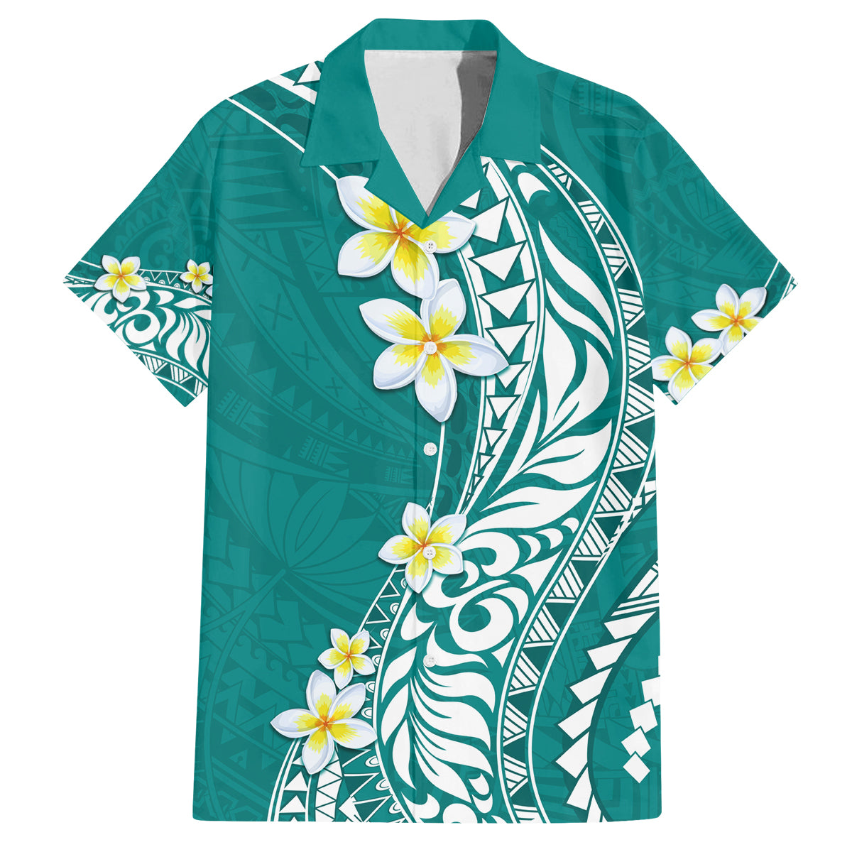 Hawaii Aloha Family Matching Tank Maxi Dress and Hawaiian Shirt Plumeria Vintage - Teal LT7 Dad's Shirt - Short Sleeve Teal - Polynesian Pride