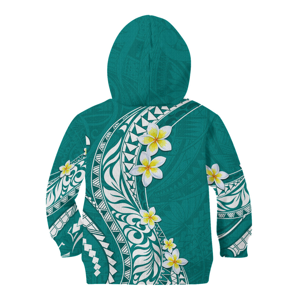 Hawaii Aloha Kid Hoodie Plumeria Vintage - Teal LT7 - Polynesian Pride