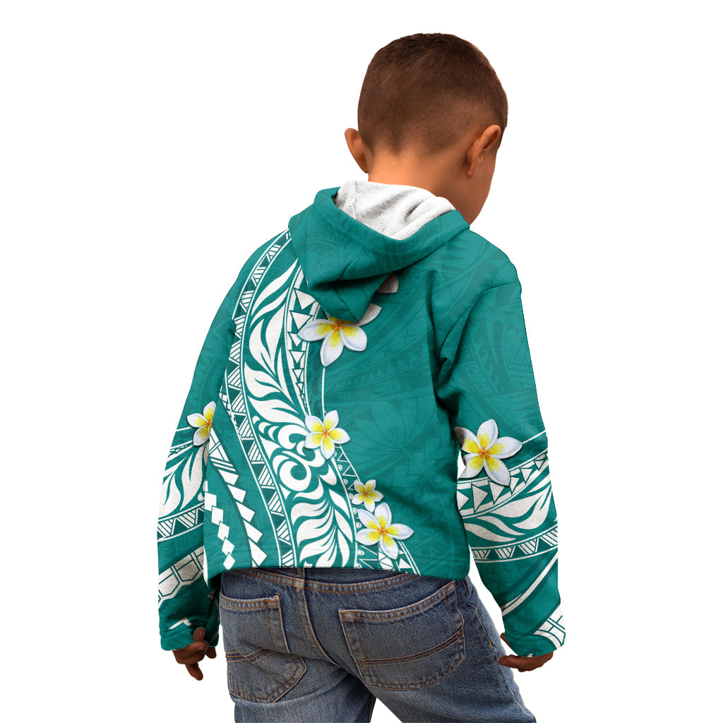 Hawaii Aloha Kid Hoodie Plumeria Vintage - Teal LT7 - Polynesian Pride