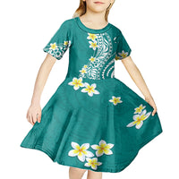 Hawaii Aloha Kid Short Sleeve Dress Plumeria Vintage - Teal LT7 - Polynesian Pride
