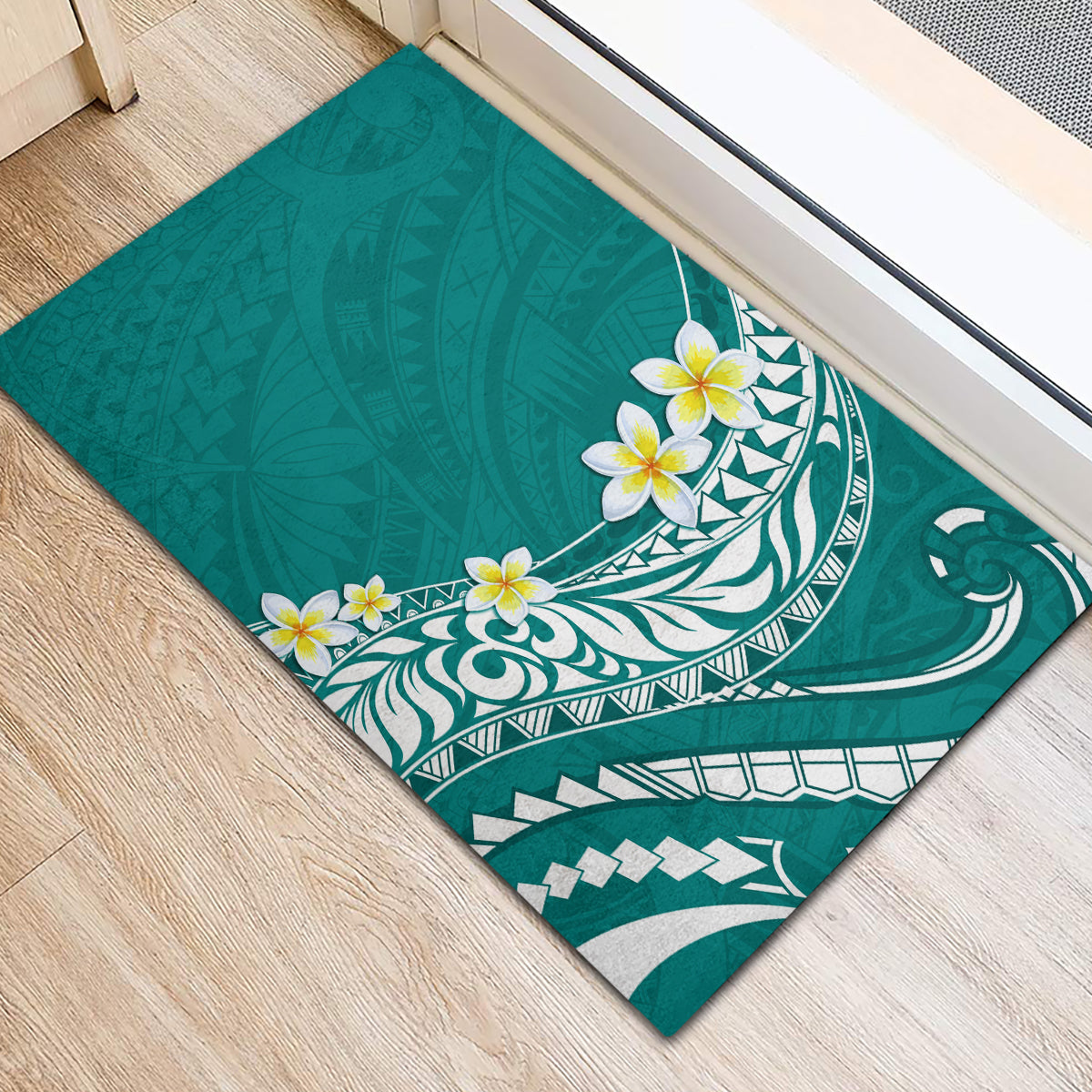 Hawaii Aloha Rubber Doormat Plumeria Vintage - Teal LT7 - Polynesian Pride