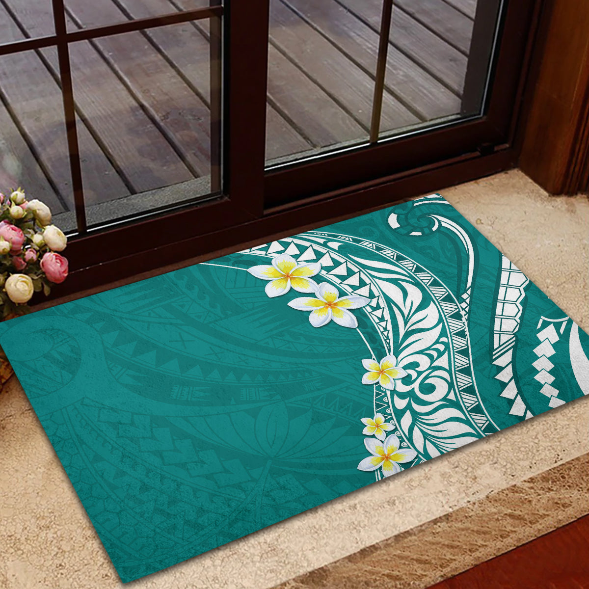 Hawaii Aloha Rubber Doormat Plumeria Vintage - Teal LT7 - Polynesian Pride