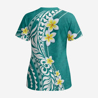 Hawaii Aloha Scrub Top Plumeria Vintage - Teal - Polynesian Pride