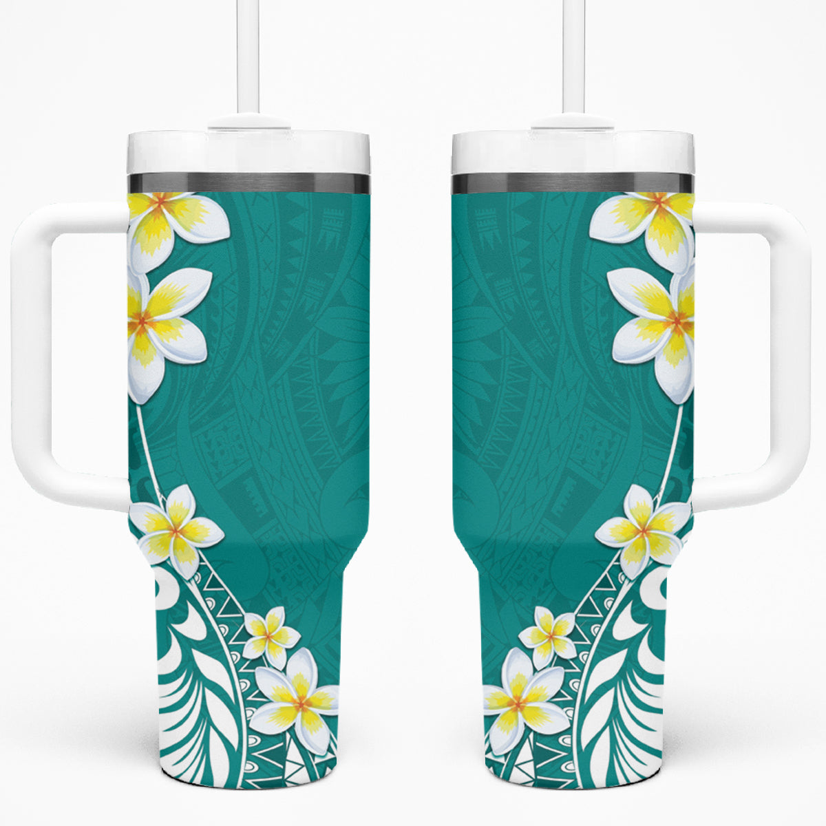 Hawaii Aloha Tumbler With Handle Plumeria Vintage - Teal