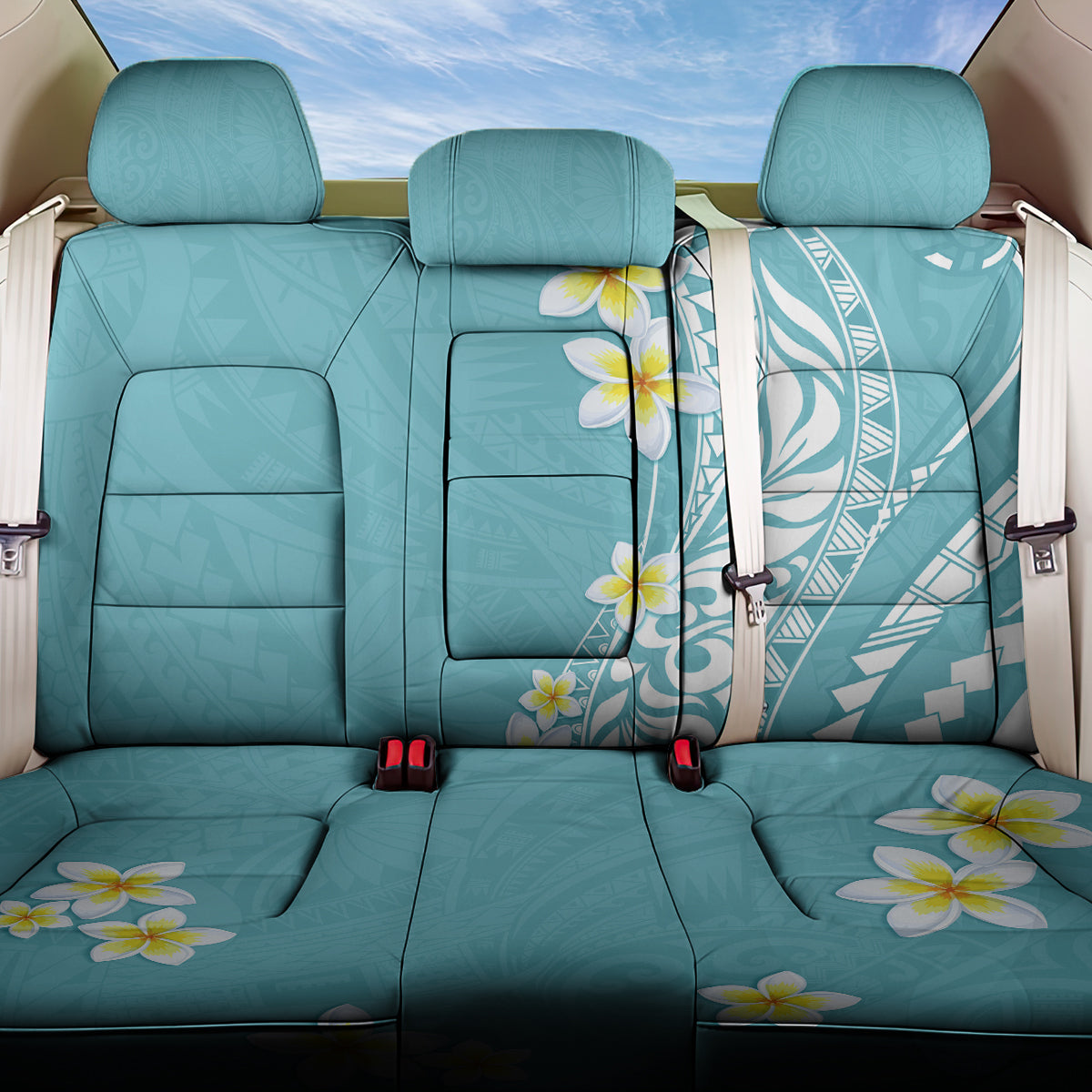 Hawaii Aloha Back Car Seat Cover Plumeria Vintage - Turquoise LT7