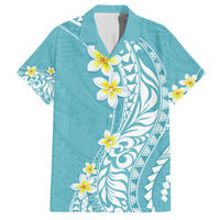 Hawaii Aloha Family Matching Off Shoulder Long Sleeve Dress and Hawaiian Shirt Plumeria Vintage - Turquoise LT7 Dad's Shirt - Short Sleeve Turquoise - Polynesian Pride