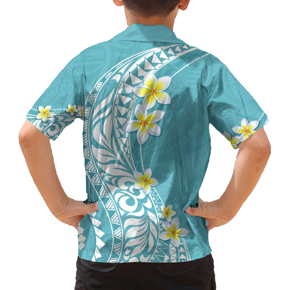 Hawaii Aloha Family Matching Summer Maxi Dress and Hawaiian Shirt Plumeria Vintage - Turquoise LT7 - Polynesian Pride