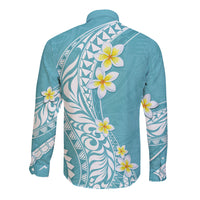 Hawaii Aloha Long Sleeve Button Shirt Plumeria Vintage - Turquoise LT7 - Polynesian Pride