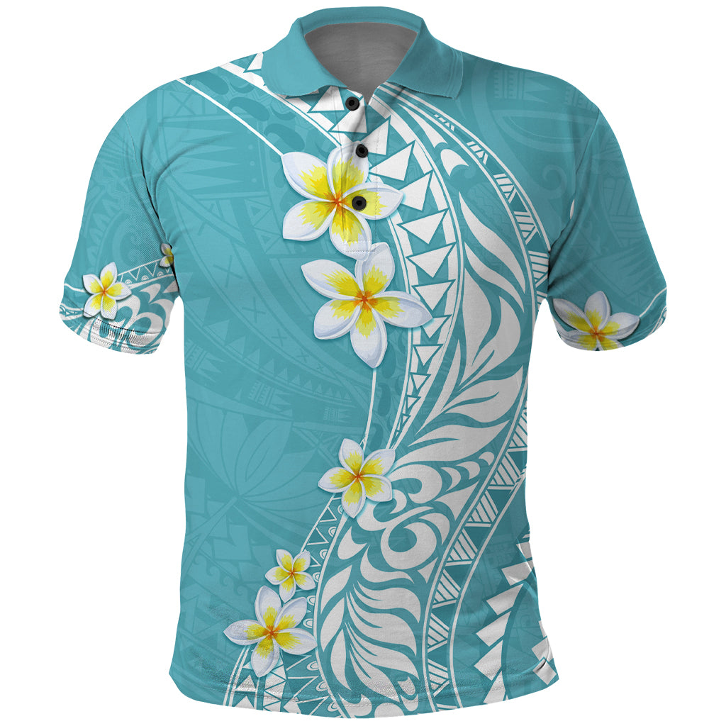 Hawaii Aloha Polo Shirt Plumeria Vintage - Turquoise LT7 Turquoise - Polynesian Pride