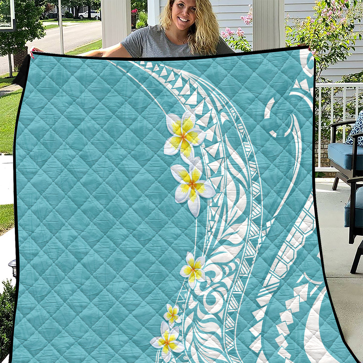 Hawaii Aloha Quilt Plumeria Vintage - Turquoise LT7 Turquoise - Polynesian Pride