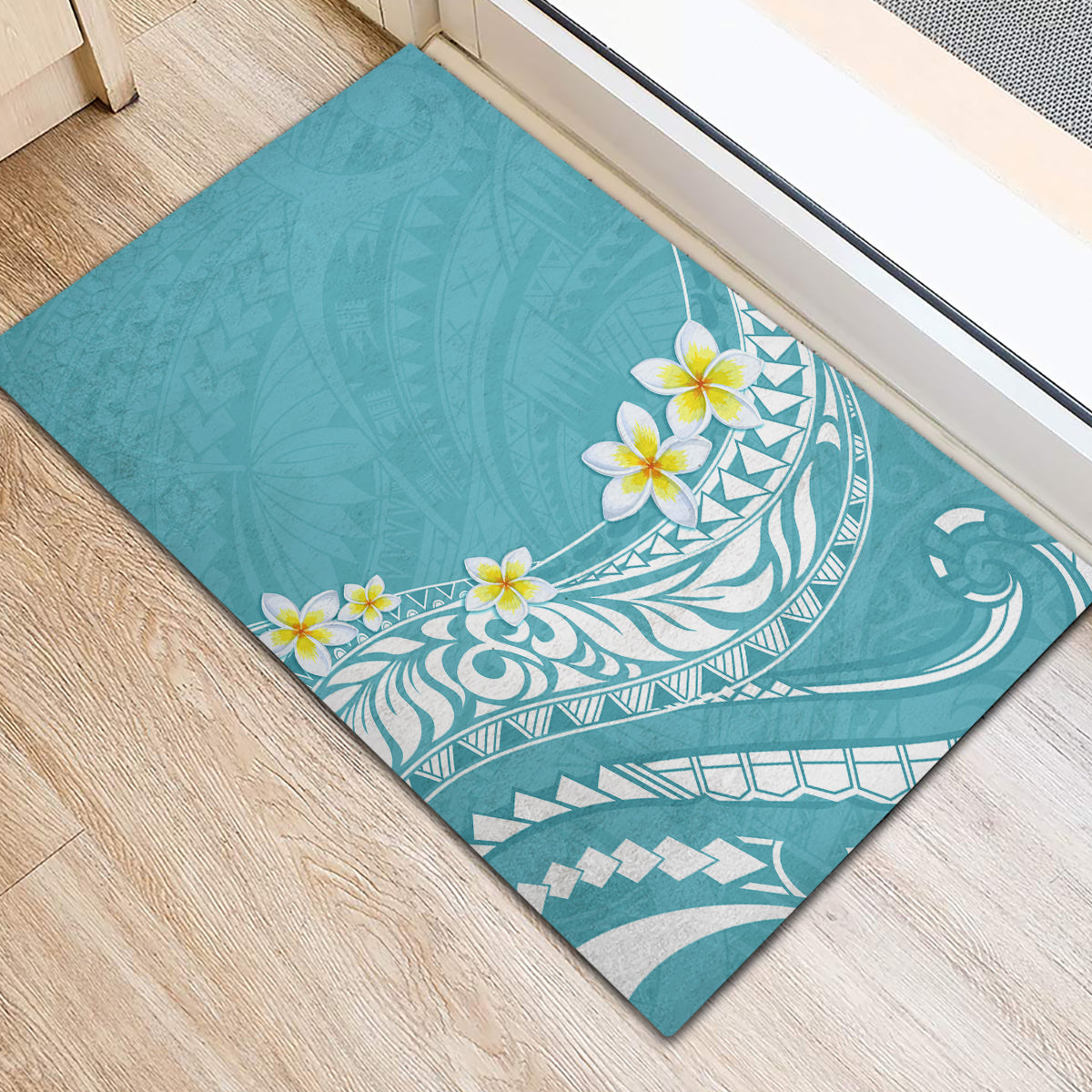 Hawaii Aloha Rubber Doormat Plumeria Vintage - Turquoise LT7 - Polynesian Pride